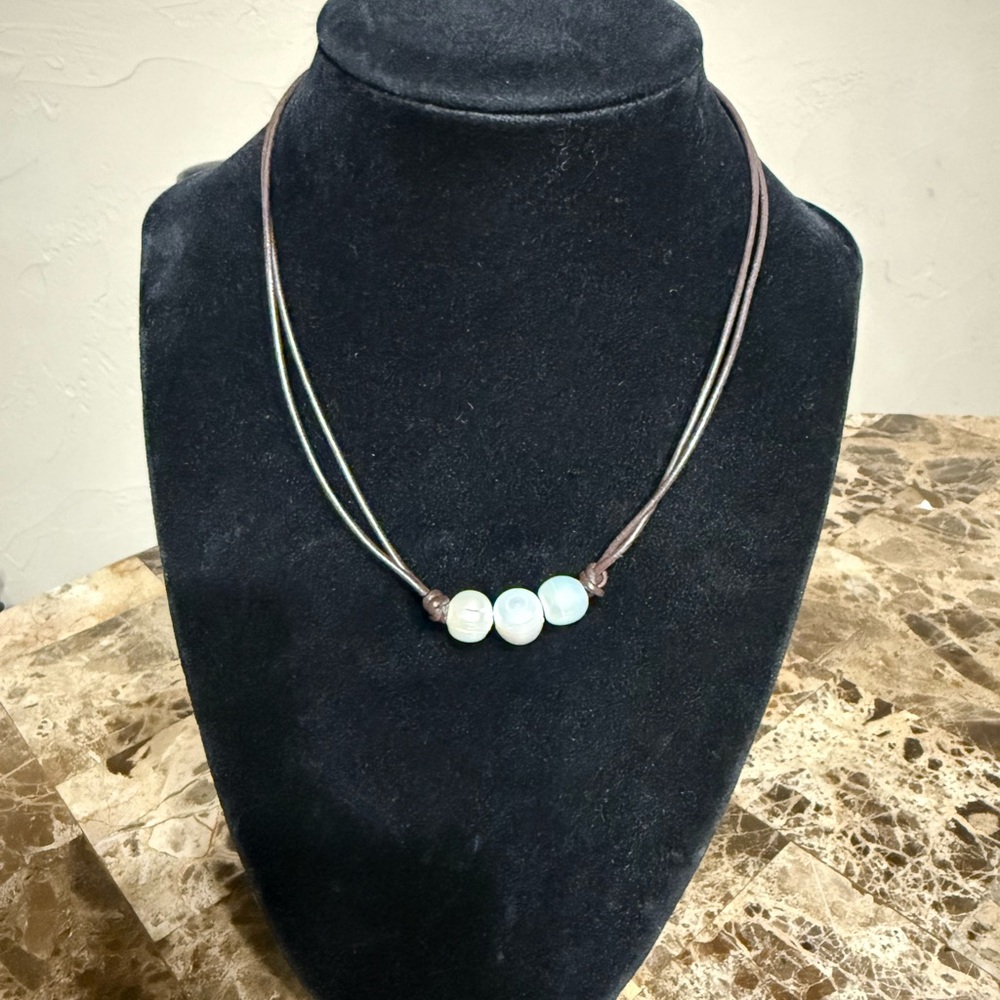 Elegant Pearl Necklace with Brown Cord